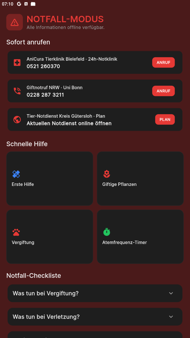 Notfall-Modus der App